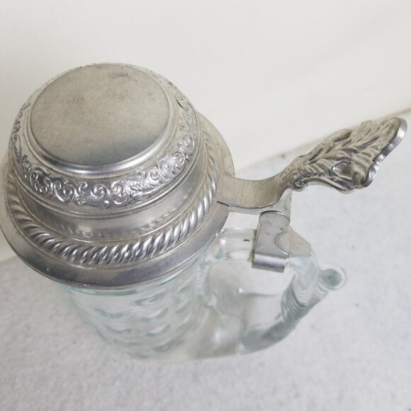 Beer‎ Stein Vtg 1960's Hobnail Glass & Pewter Viking Made In Germany - Picture 2 of 10
